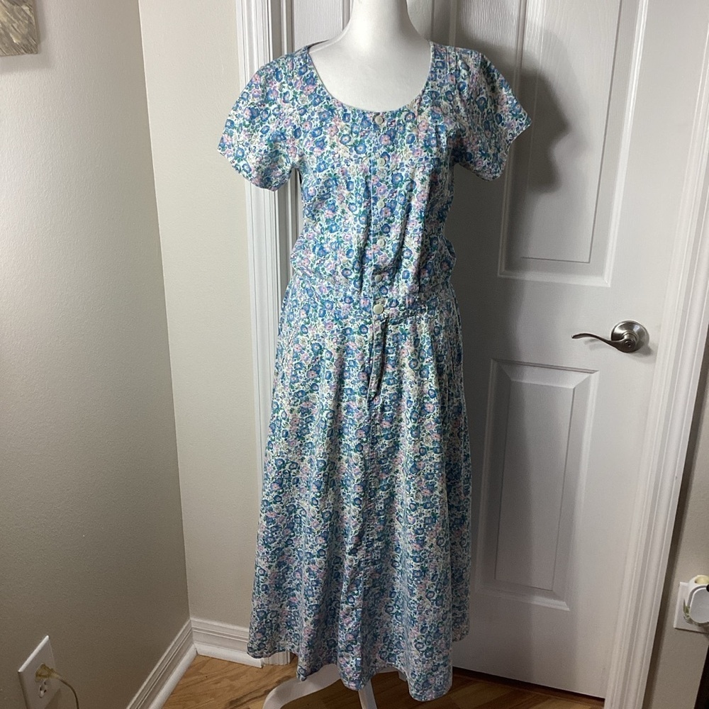 Liz Wear Multi Color Floral Midi Dress in Blue Sz S